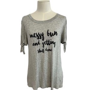 Alya Messy Bun And Getting Stuff Done Gray Tie‎ Sleeve T-shirt Womens Small NWT